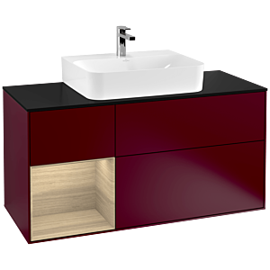 Villeroy und Boch Finion Waschtischunterschrank G162PCHB 120cm, Abdeckplatte black matt, Emotion, Regal links Oak Veneer, Peony Matt