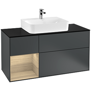 Villeroy und Boch Finion Waschtischunterschrank G162PCHG 120cm, Abdeckplatte black matt, Emotion, Regal links Oak Veneer, Midnight Blue Matt Lacquer