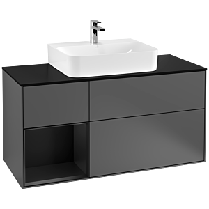 Villeroy et Boch Finion Villeroy et Boch G162PDGK 120cm, plaque de finition noir mat, Emotion, étagère à gauche laqué noir mat, anthracite mat