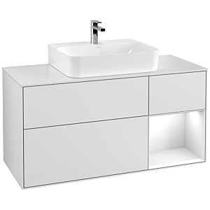 Villeroy and Boch Finion Villeroy and Boch Finion G171GFMT 120cm, cover plate white matt, Emotion, shelf on the right glossy white lacquer, white matt lacquer