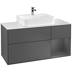 Villeroy und Boch Finion Waschtischunterschrank G171GKGK 120cm, Abdeckplatte white matt, Emotion, Regal rechts Anthracite matt, Anthracite matt