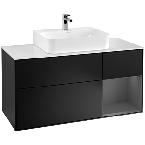Villeroy und Boch Finion Waschtischunterschrank G171GKPD 120cm, Abdeckplatte white matt, Emotion, Regal rechts Anthracite matt, Black matt lacquer