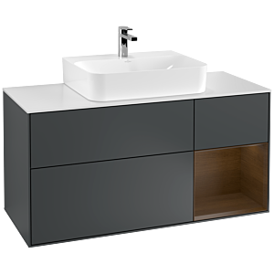 Villeroy und Boch Finion Waschtischunterschrank G171GNHG 120cm, Abdeckplatte white matt, Emotion, Regal rechts Walnut veneer, Midnight Blue Matt Lacquer