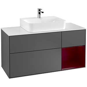 Villeroy et Boch Finion Villeroy et Boch G171HBGK 120cm, plaque de recouvrement blanc mat, émotion, étagère à droite Peony , anthracite mat