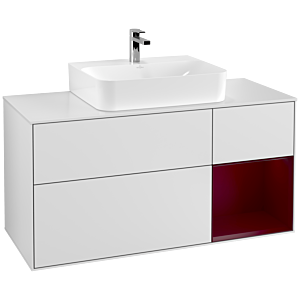 Villeroy und Boch Finion Waschtischunterschrank G171HBMT 120cm, Abdeckplatte white matt, Emotion, Regal rechts Peony, White matt lacquer