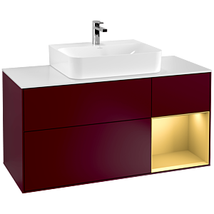 Villeroy und Boch Finion Waschtischunterschrank G171HFHB 120cm, Abdeckplatte white matt, Emotion, Regal rechts Gold matt, Peony Matt