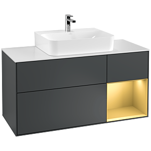 Villeroy und Boch Finion Waschtischunterschrank G171HFHG 120cm, Abdeckplatte white matt, Emotion, Regal rechts Gold matt, Midnight Blue Matt Lacquer