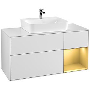 Villeroy and Boch Finion Villeroy and Boch Finion G171HFMT 120cm, cover plate white matt, Emotion, shelf right gold matt, white matt lacquer
