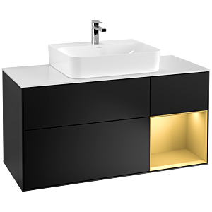 Villeroy und Boch Finion Waschtischunterschrank G171HFPD 120cm, Abdeckplatte white matt, Emotion, Regal rechts Gold matt, Black matt lacquer