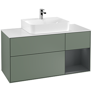 Villeroy und Boch Finion Waschtischunterschrank G171HGGM 120cm, Abdeckplatte white matt, Emotion, Regal rechts Midnight Blue Matt Lacquer, Olive Matt Lacquer