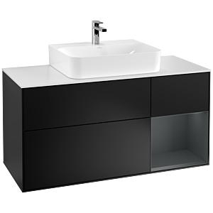 Villeroy und Boch Finion Waschtischunterschrank G171HGPD 120cm, Abdeckplatte white matt, Emotion, Regal rechts Midnight Blue Matt Lacquer, Black matt lacquer