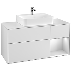 Villeroy et Boch Finion Villeroy et Boch G171MTMT 120cm, plaque de recouvrement blanc mat, Emotion, étagère à droite laqué blanc mat, laqué blanc mat