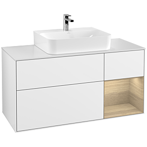 Villeroy und Boch Finion Waschtischunterschrank G171PCGF 120cm, Abdeckplatte white matt, Emotion, Regal rechts Oak Veneer, Glossy white lacquer