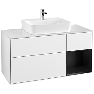 Villeroy und Boch Finion Waschtischunterschrank G171PDGF 120cm, Abdeckplatte white matt, Emotion, Regal rechts Black matt lacquer, Glossy white lacquer