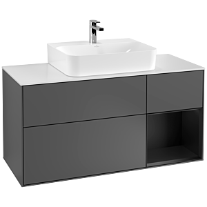 Villeroy und Boch Finion Waschtischunterschrank G171PDGK 120cm, Abdeckplatte white matt, Emotion, Regal rechts Black matt lacquer, Anthracite matt