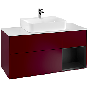 Villeroy et Boch Finion Villeroy et Boch G171PDHB 120cm, plaque de finition blanc mat, Emotion, étagère à droite Laque noir mat, Peony Matt