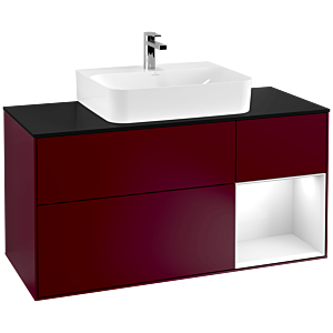 Villeroy et Boch Finion Villeroy et Boch G172GFHB 120cm, plaque de finition noir mat, Emotion, étagère à droite Laque blanc brillant, Peony Matt