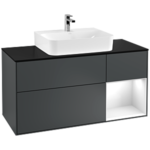 Villeroy und Boch Finion Waschtischunterschrank G172GFHG 120cm, Abdeckplatte black matt, Emotion, Regal rechts Glossy white lacquer, Midnight Blue Matt Lacquer