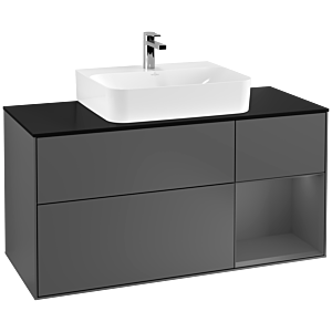 Villeroy und Boch Finion Waschtischunterschrank G172GKGK 120cm, Abdeckplatte black matt, Emotion, Regal rechts Anthracite matt, Anthracite matt