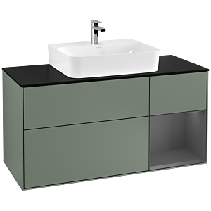 Villeroy und Boch Finion Waschtischunterschrank G172GKGM 120cm, Abdeckplatte black matt, Emotion, Regal rechts Anthracite matt, Olive Matt Lacquer