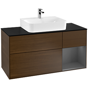 Villeroy und Boch Finion Waschtischunterschrank G172GKGN 120cm, Abdeckplatte black matt, Emotion, Regal rechts Anthracite matt, Walnut veneer