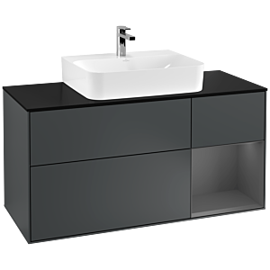 Villeroy und Boch Finion Waschtischunterschrank G172GKHG 120cm, Abdeckplatte black matt, Emotion, Regal rechts Anthracite matt, Midnight Blue Matt Lacquer