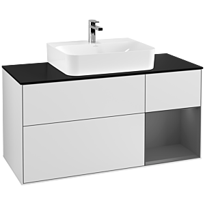 Villeroy und Boch Finion Waschtischunterschrank G172GKMT 120cm, Abdeckplatte black matt, Emotion, Regal rechts Anthracite matt, White matt lacquer