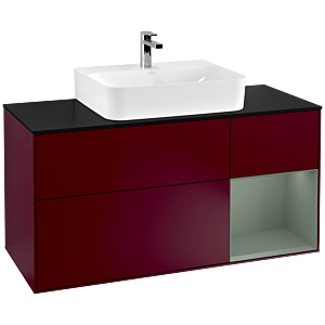 Villeroy et Boch Finion Villeroy et Boch G172GMHB 120cm, plaque de finition noir mat, Emotion, étagère à droite Olive Matt Lacquer , Peony Matt