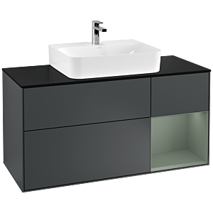 Villeroy und Boch Finion Waschtischunterschrank G172GMHG 120cm, Abdeckplatte black matt, Emotion, Regal rechts Olive Matt Lacquer, Midnight Blue Matt Lacquer