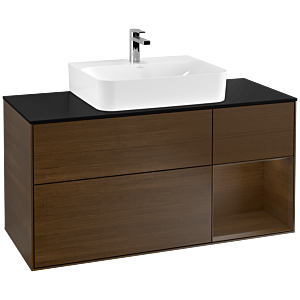 Villeroy und Boch Finion Waschtischunterschrank G172GNGN 120cm, Abdeckplatte black matt, Emotion, Regal rechts Walnut veneer, Walnut veneer