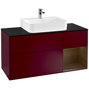 Villeroy und Boch Finion Waschtischunterschrank G172GNHB 120cm, Abdeckplatte black matt, Emotion, Regal rechts Walnut veneer, Peony Matt