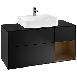 Villeroy und Boch Finion Waschtischunterschrank G172GNPD 120cm, Abdeckplatte black matt, Emotion, Regal rechts Walnut veneer, Black matt lacquer