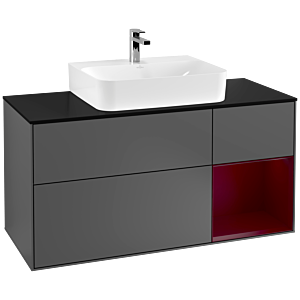 Villeroy und Boch Finion Waschtischunterschrank G172HBGK 120cm, Abdeckplatte black matt, Emotion, Regal rechts Peony, Anthracite matt