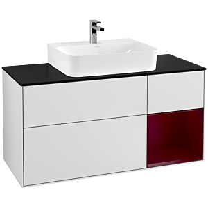 Villeroy und Boch Finion Waschtischunterschrank G172HBMT 120cm, Abdeckplatte black matt, Emotion, Regal rechts Peony, White matt lacquer