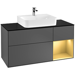 Villeroy und Boch Finion Waschtischunterschrank G172HFGK 120cm, Abdeckplatte black matt, Emotion, Regal rechts Gold matt, Anthracite matt