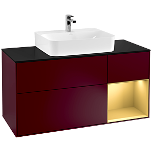 Villeroy und Boch Finion Waschtischunterschrank G172HFHB 120cm, Abdeckplatte black matt, Emotion, Regal rechts Gold matt, Peony Matt