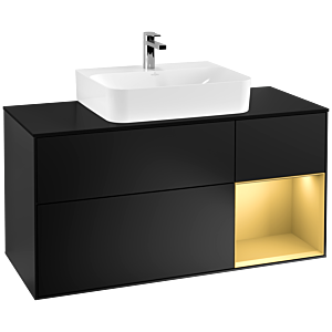 Villeroy und Boch Finion Waschtischunterschrank G172HFPD 120cm, Abdeckplatte black matt, Emotion, Regal rechts Gold matt, Black matt lacquer