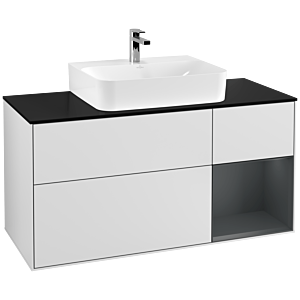 Villeroy und Boch Finion Waschtischunterschrank G172HGMT 120cm, Abdeckplatte black matt, Emotion, Regal rechts Midnight Blue Matt Lacquer, White matt lacquer