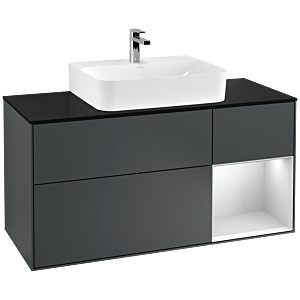 Villeroy und Boch Finion Waschtischunterschrank G172MTHG 120cm, Abdeckplatte black matt, Emotion, Regal rechts White matt lacquer, Midnight Blue Matt Lacquer