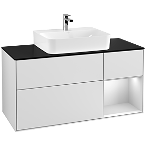 Villeroy and Boch Finion Villeroy and Boch Finion G172MTMT 120cm, cover plate black matt, Emotion, shelf on the right white matt lacquer, white matt lacquer
