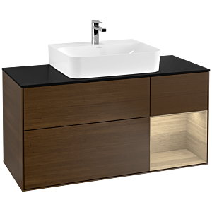 Villeroy und Boch Finion Waschtischunterschrank G172PCGN 120cm, Abdeckplatte black matt, Emotion, Regal rechts Oak Veneer, Walnut veneer