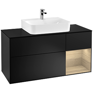Villeroy und Boch Finion Waschtischunterschrank G172PCPD 120cm, Abdeckplatte black matt, Emotion, Regal rechts Oak Veneer, Black matt lacquer
