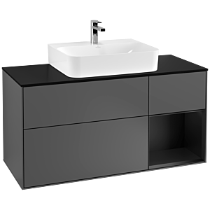 Villeroy und Boch Finion Waschtischunterschrank G172PDGK 120cm, Abdeckplatte black matt, Emotion, Regal rechts Black matt lacquer, Anthracite matt