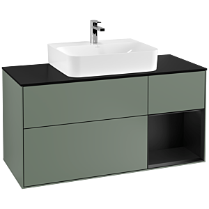Villeroy und Boch Finion Waschtischunterschrank G172PDGM 120cm, Abdeckplatte black matt, Emotion, Regal rechts Black matt lacquer, Olive Matt Lacquer
