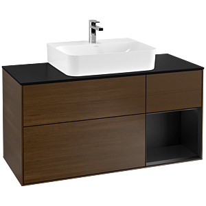 Villeroy und Boch Finion Waschtischunterschrank G172PDGN 120cm, Abdeckplatte black matt, Emotion, Regal rechts Black matt lacquer, Walnut veneer