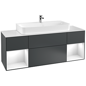 Villeroy et Boch Finion Villeroy et Boch G211GFHG 160cm, plaque de finition blanc mat, Emotion, étagères Laque blanc brillant, Midnight Blue Matt Lacquer