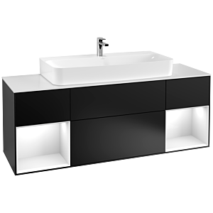 Villeroy et Boch Finion Villeroy et Boch G211GFPD 160cm, plaque de finition blanc mat, Emotion, étagères laqué blanc brillant, laqué noir mat