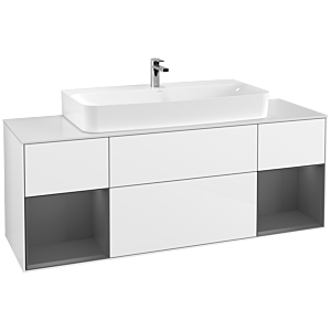 Villeroy et Boch Finion Villeroy et Boch G211GKGF 160cm, plaque de finition blanc mat, Emotion, étagères laqué anthracite mat, laqué blanc brillant