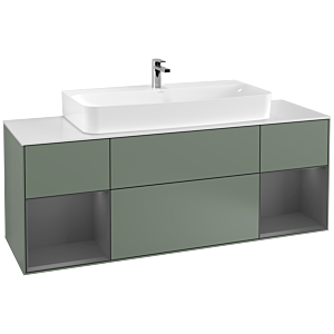 Villeroy et Boch Finion Villeroy et Boch G211GKGM 160cm, plaque de finition blanc mat, Emotion, étagères anthracite laqué mat, Olive Matt Lacquer