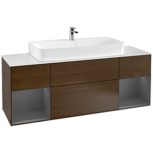 Villeroy et Boch Finion Villeroy et Boch G211GKGN 160cm, plaque de finition blanc mat, Emotion, étagères laqué anthracite mat, placage noyer
